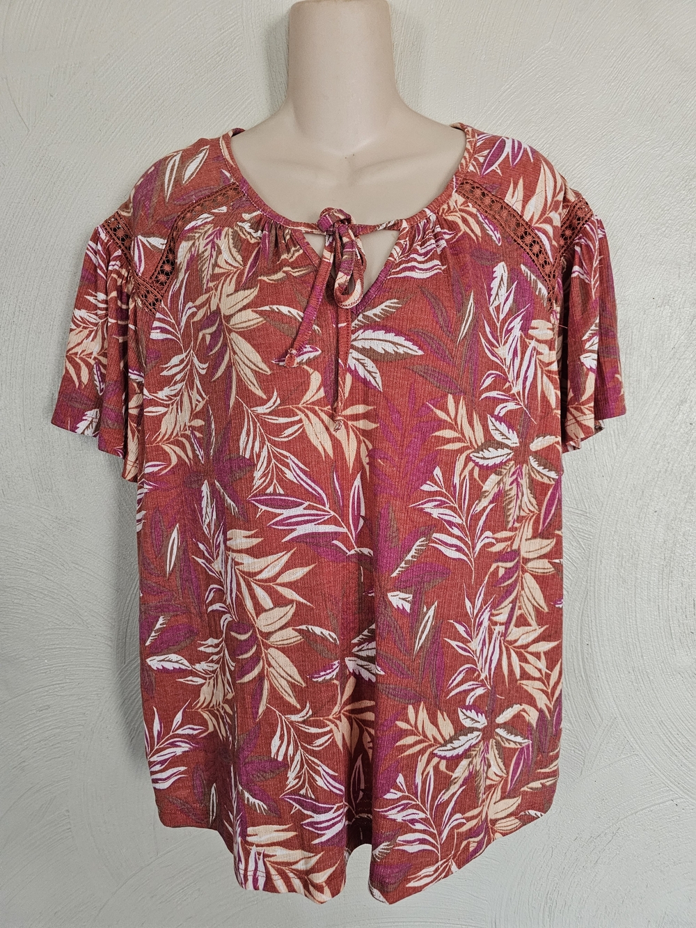 Como Blu Tropical Tie-Neck Peasant Top In Rust Size Womens XL NEW